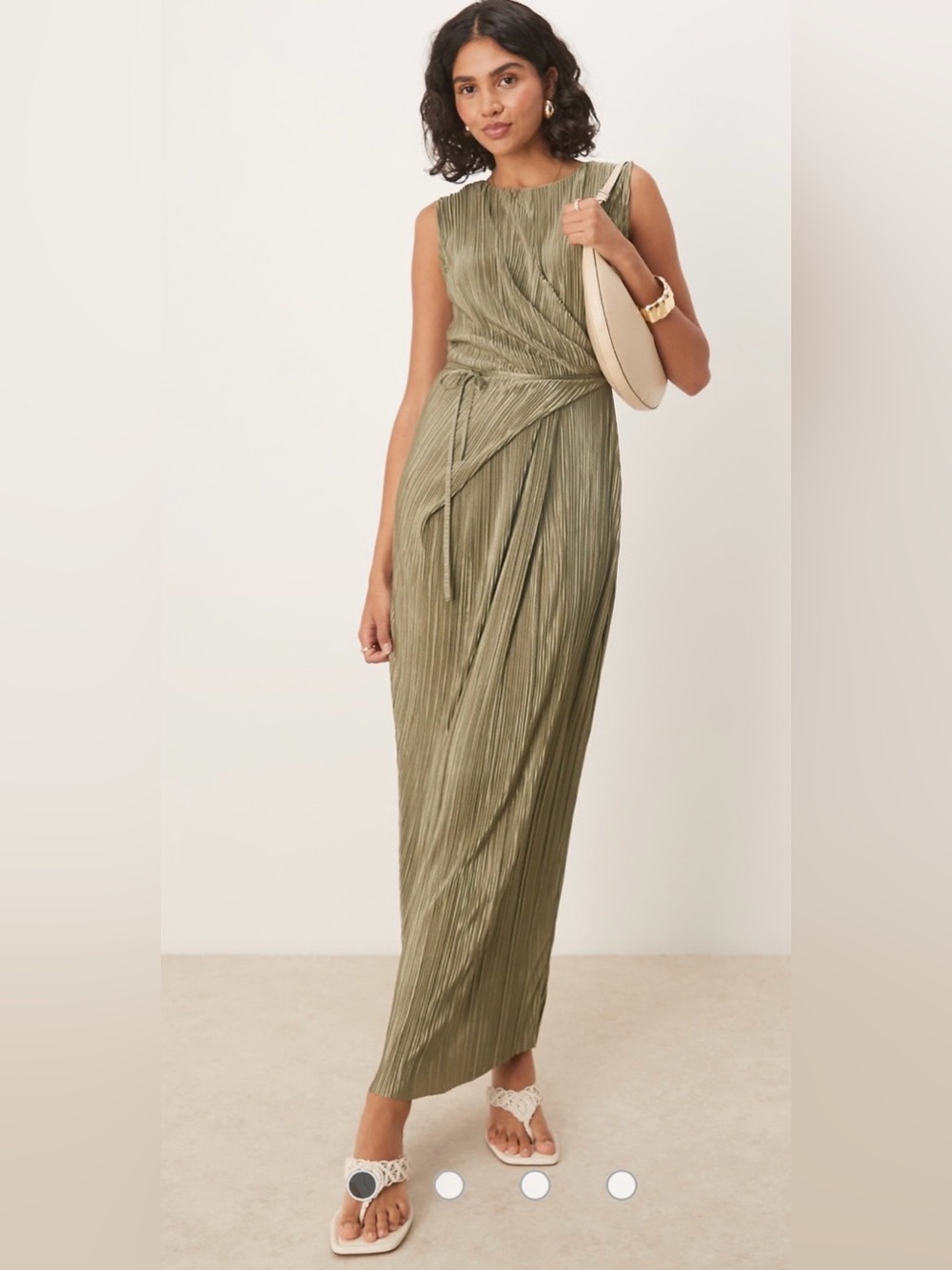 NWOT ASOS plisse wrap maxi dress olive green size 6